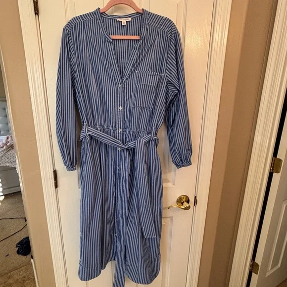 Free Assembly Blue & White Striped Cotton Midi Shirtdress with Belt Women’s XL - Picture 2 of 6